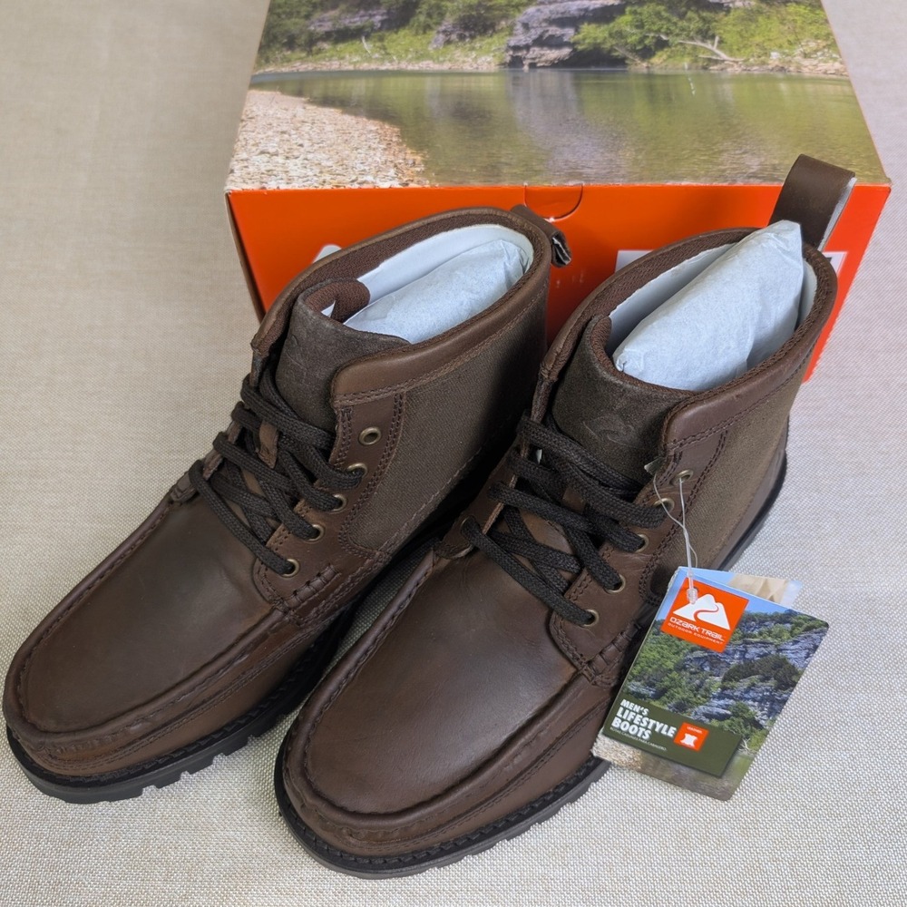 Ozark Trail Rolled Moc Chukka Boots Mens 7 Brown NWT Leather Rugged Lifestyle